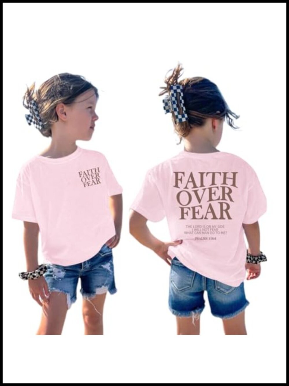 Girls Faith Over Fear Christian T-Shirt Cotton Crew Neck Short Sleeve Tee